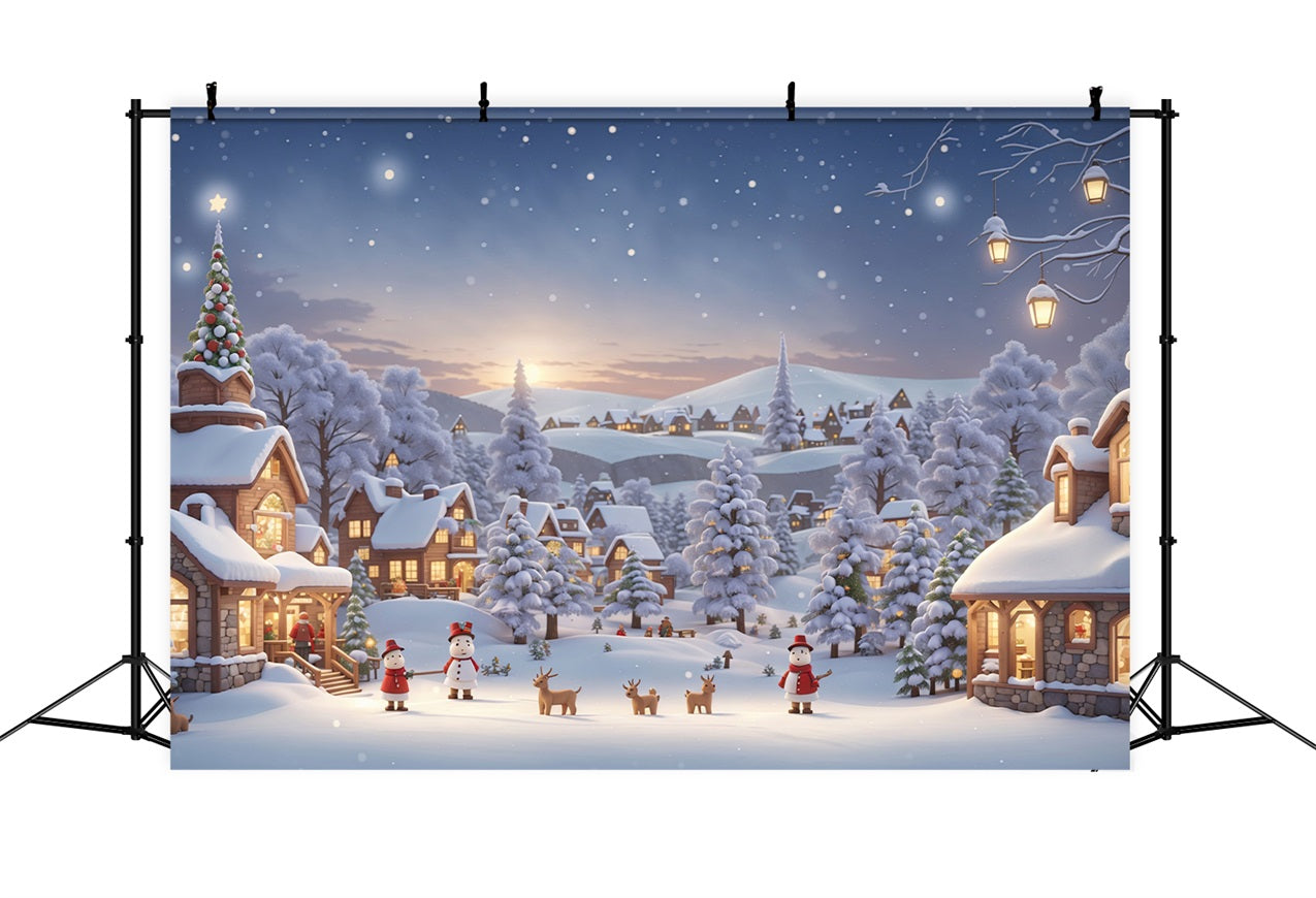 Toile de fond Hiver Village Douillet Bonhommes de Neige Rennes BRP11-475