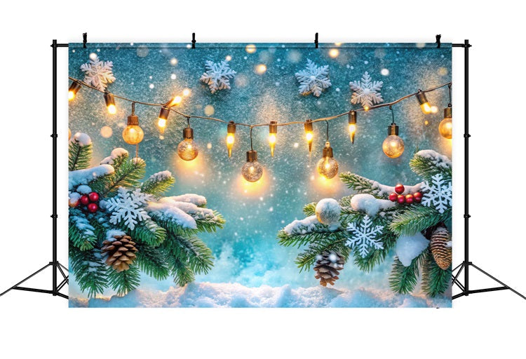 Toile de fond Hiver Scène Pommes de Pin Givrées Guirlandes Lumineuses BRP11-481