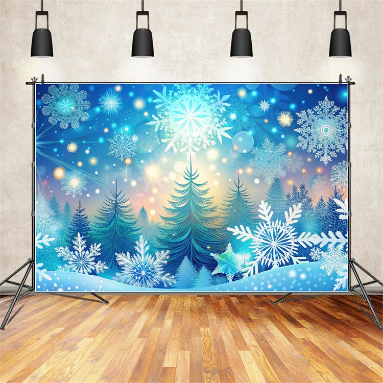 Toile de fond Hiver Merveille Flocons de Neige Arbres Rayonnants BRP11-482