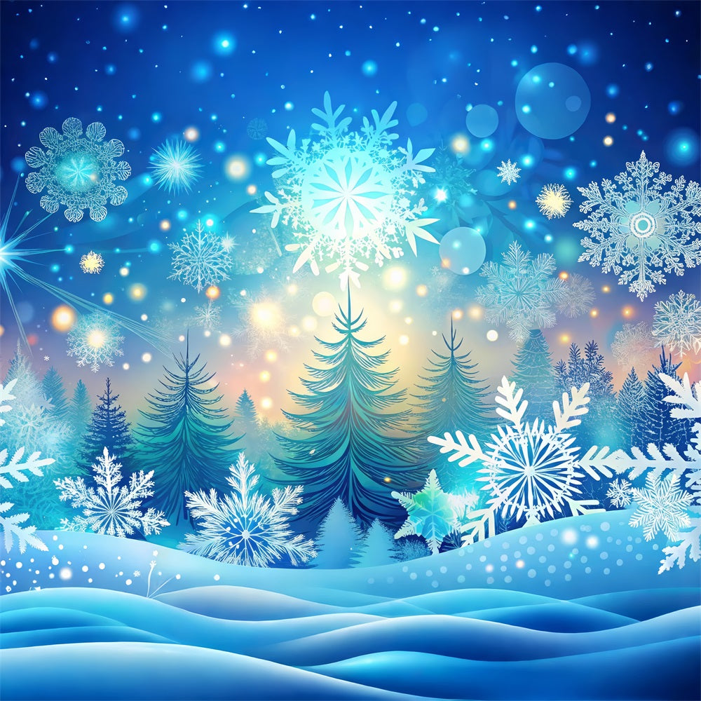 Toile de fond Hiver Merveille Flocons de Neige Arbres Rayonnants BRP11-482