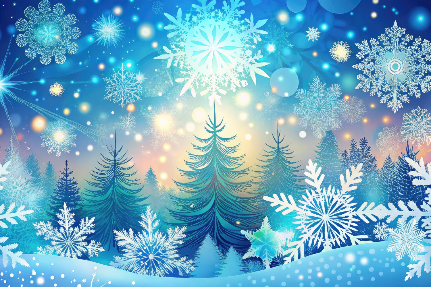 Toile de fond Hiver Merveille Flocons de Neige Arbres Rayonnants BRP11-482