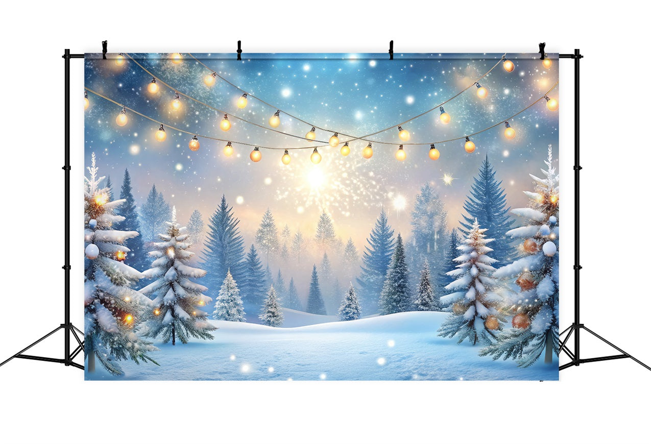 Toile de fond Hiver Forêt Lumières Étincelantes Arbres Givrés BRP11-483
