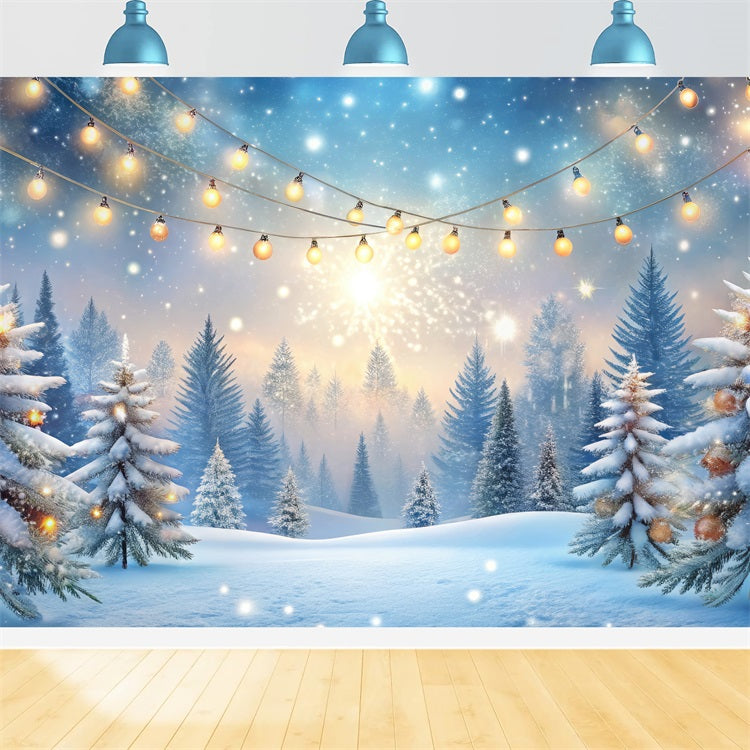 Toile de fond Hiver Forêt Lumières Étincelantes Arbres Givrés BRP11-483