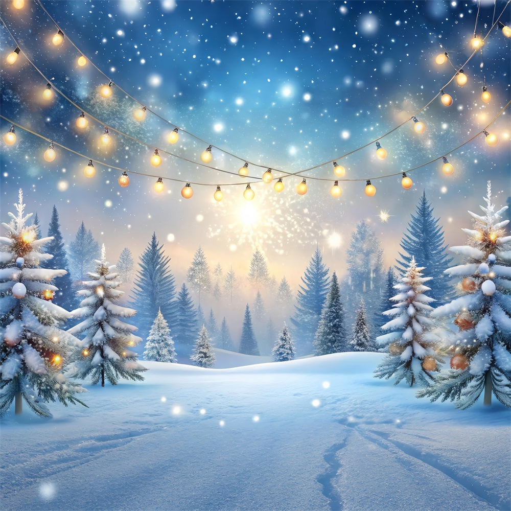 Toile de fond Hiver Forêt Lumières Étincelantes Arbres Givrés BRP11-483
