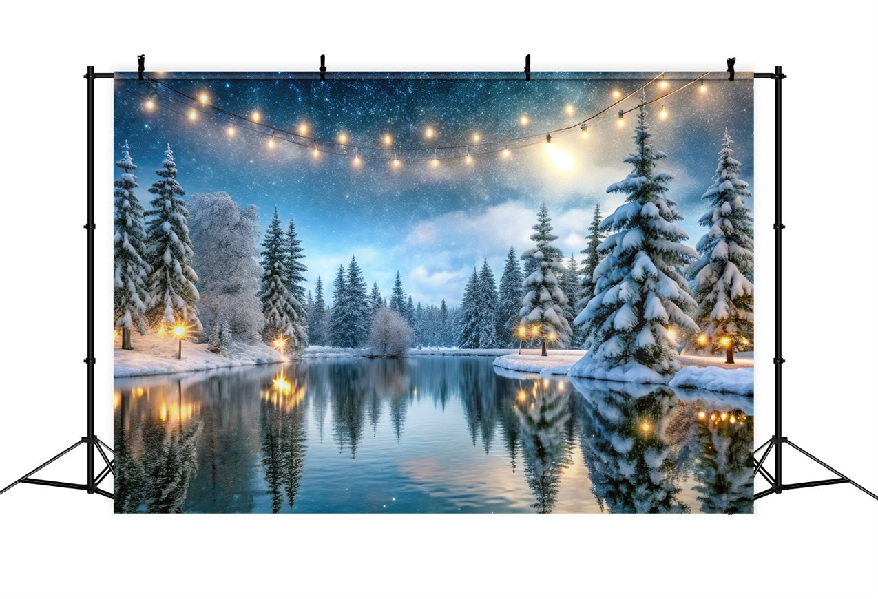 Toile de fond Hiver Forêt Lueur Dorée Lac Gelé BRP11-484