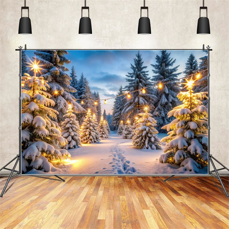 Toile de fond Hiver Merveille Forêt Enneigée Lumières BRP11-486