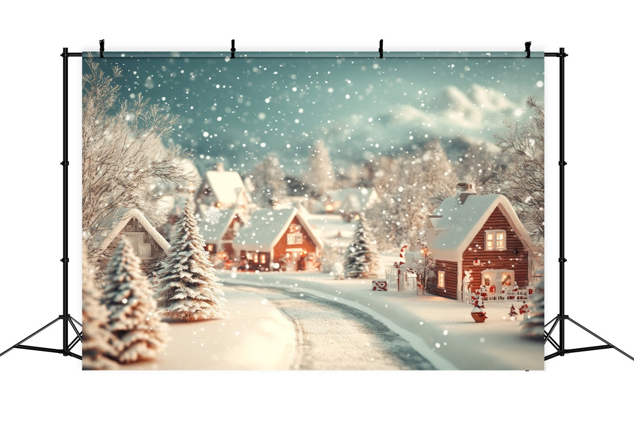 Toile de fond Hiver Village Douillet Chute de Neige BRP11-487