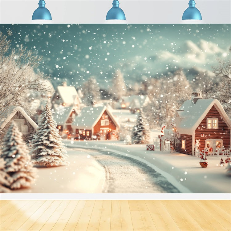 Toile de fond Hiver Village Douillet Chute de Neige BRP11-487