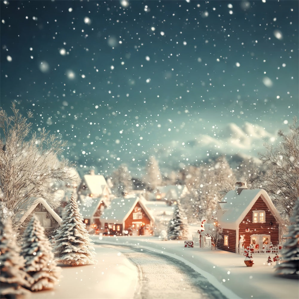 Toile de fond Hiver Village Douillet Chute de Neige BRP11-487