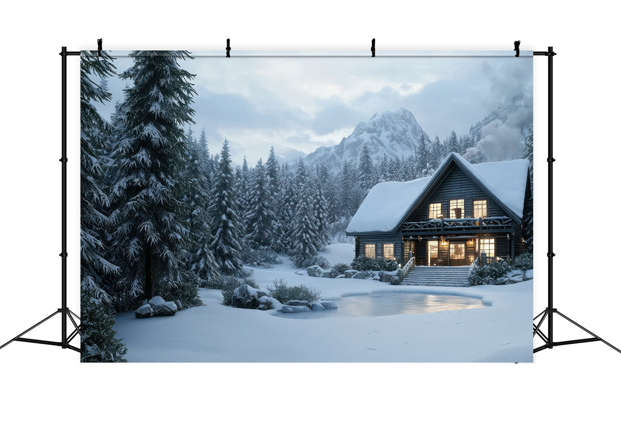 Toile de fond Hiver Chalet en Rondins Forêt Enneigée BRP11-489
