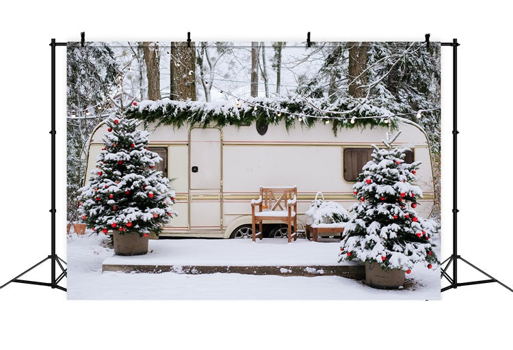 Toile de fond Hiver Idées Noël en Camping Forêt Enneigée BRP11-495
