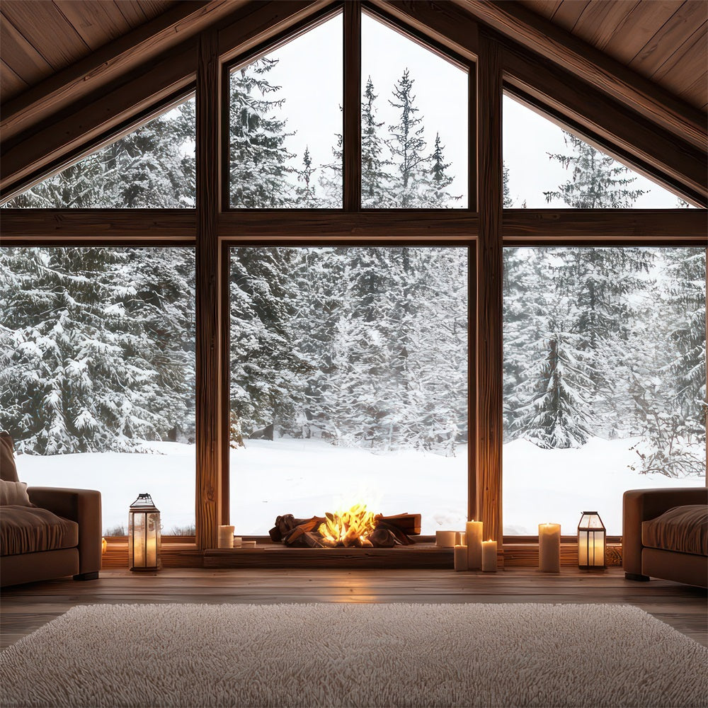 Toile de fond Hiver Photographie Chalet Éclairé Neige BRP11-497