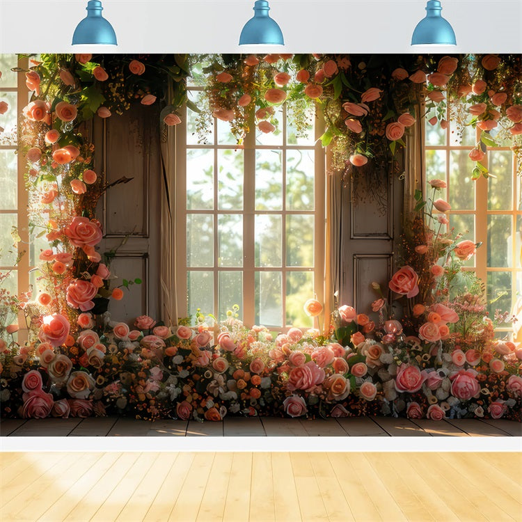 Toile de fond Printemps Fenêtre Vue Fleurs Fleurissantes BRP11-551