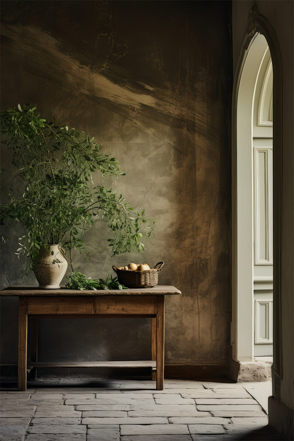 Toile de fond Vintage Poterie Verdure Table en Bois BRP11-560