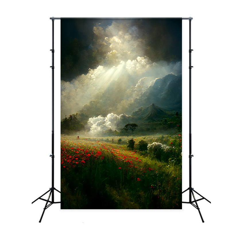 Toile de fond Vintage Paysage Majestueux Rayon de Lumière Céleste BRP11-564