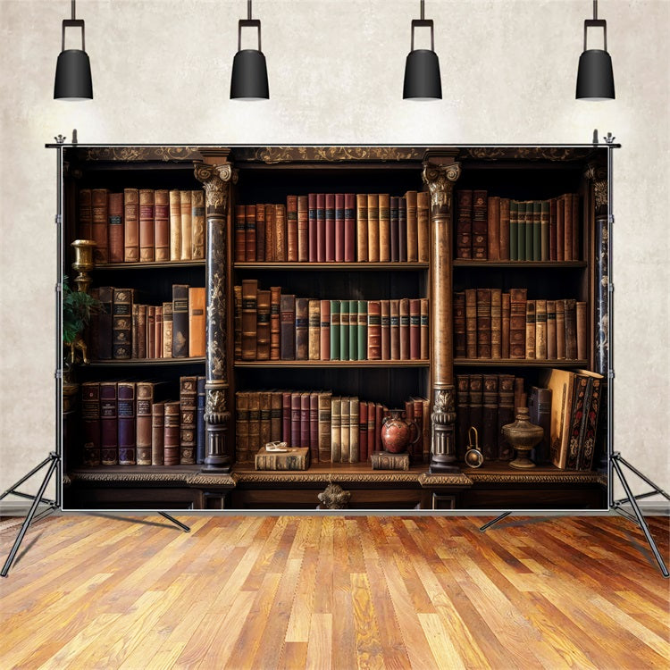 Toile de fond Vintage Bibliothèque Étagères Ornées BRP11-570