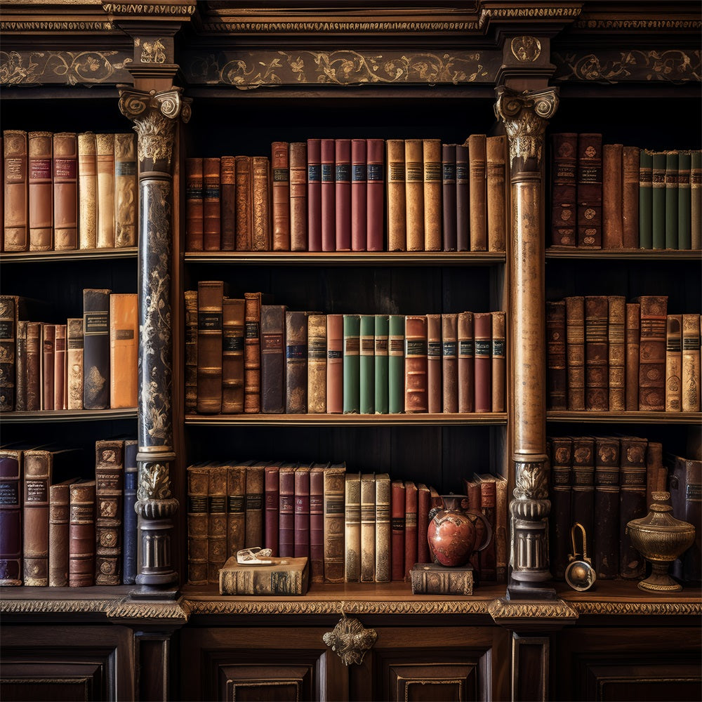 Toile de fond Vintage Bibliothèque Étagères Ornées BRP11-570