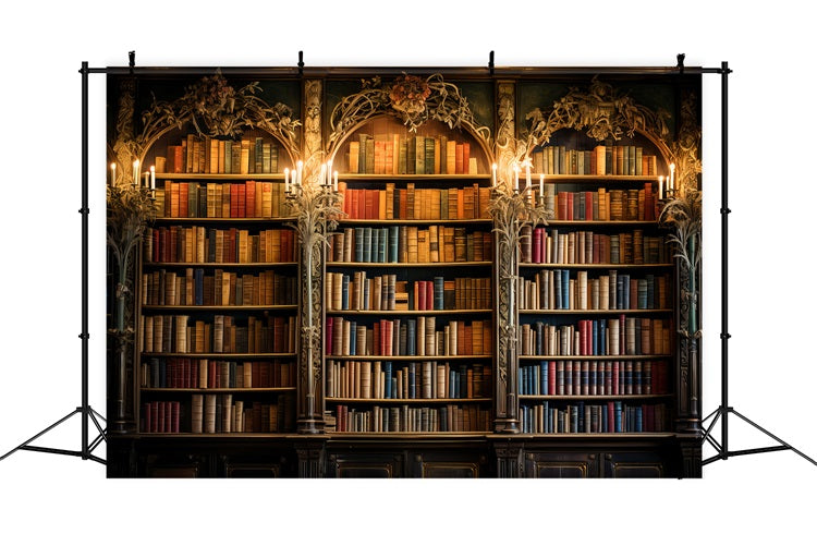 Toile de fond Photographie Vintage Décor Bibliothèque Étagères Sculptées BRP11-573