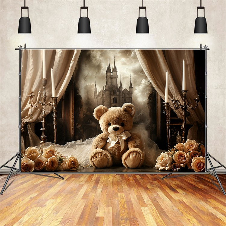 Toile de fond Vintage Château Rose Rideau Ours BRP11-584