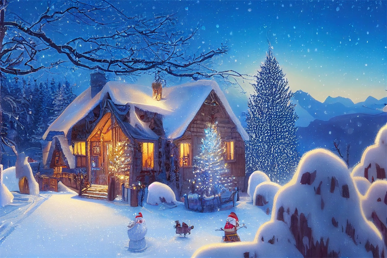 Toile de fond Hiver Chalet de Noël Soirée Enneigée BRP11-62