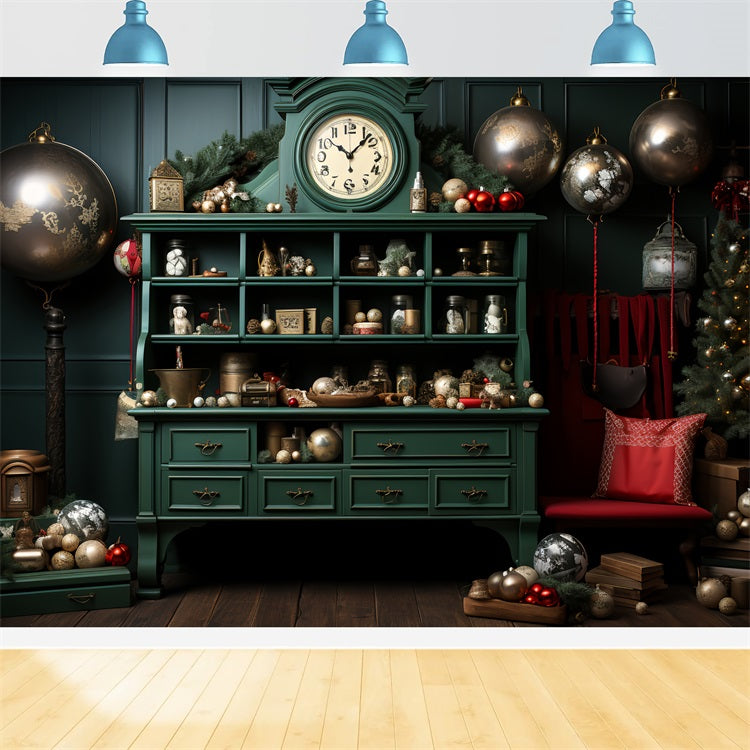 Toile De Fond Noël Atelier Du Père Noël Étagère Magique À Décorations BRP11-82
