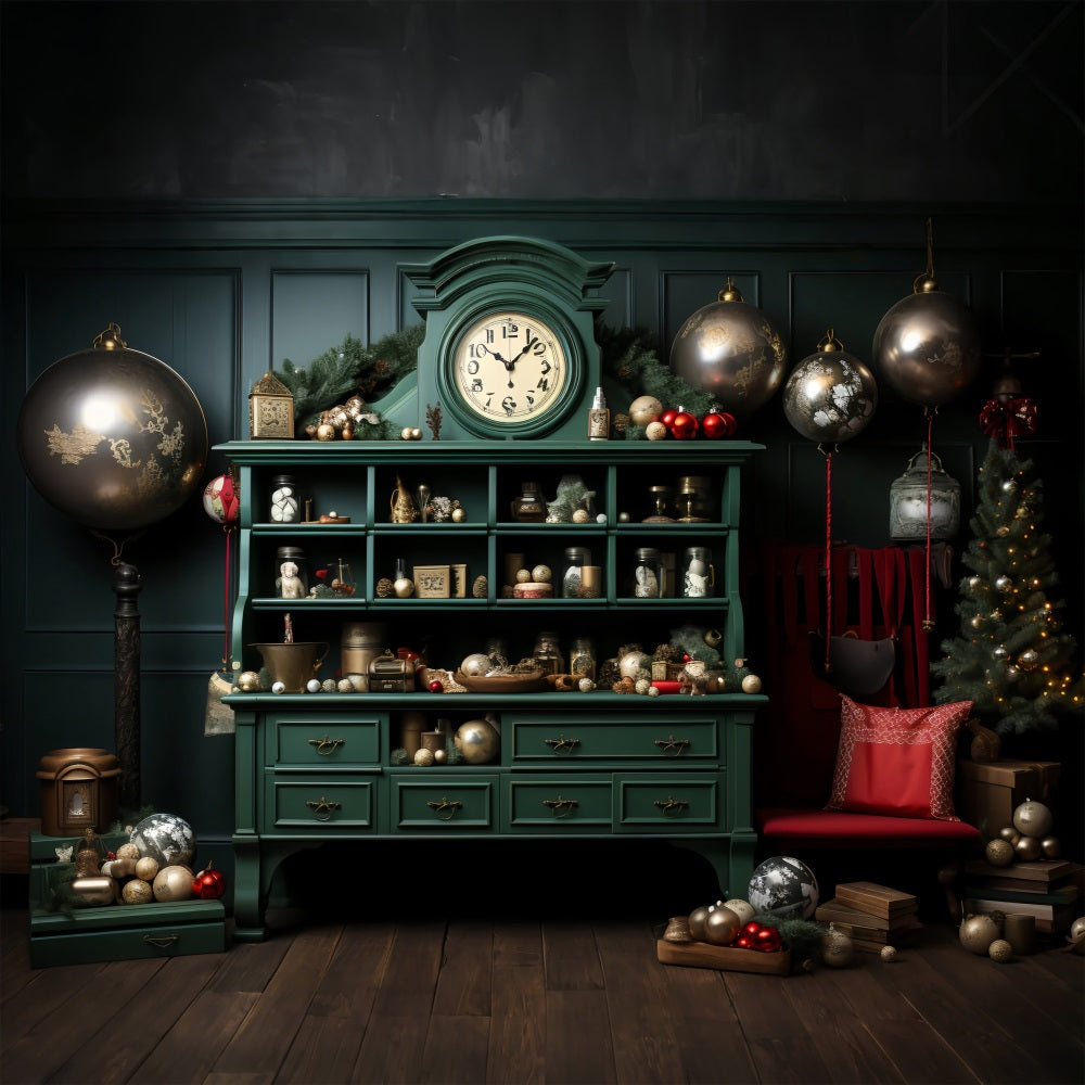 Toile De Fond Noël Atelier Du Père Noël Étagère Magique À Décorations BRP11-82