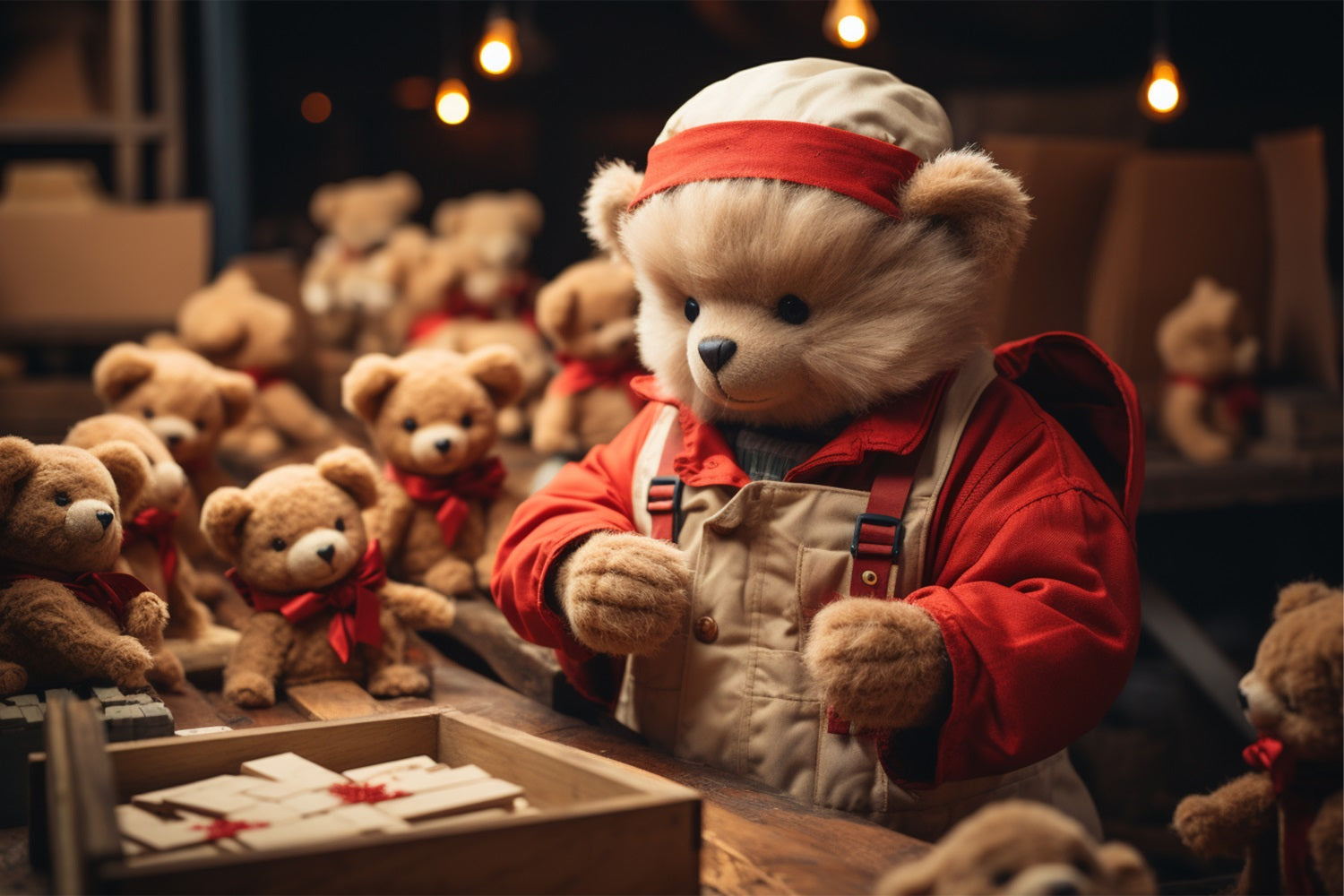 Toile De Fond Noël Atelier Du Père Noël Fabrique D'Ours Lutins BRP11-99