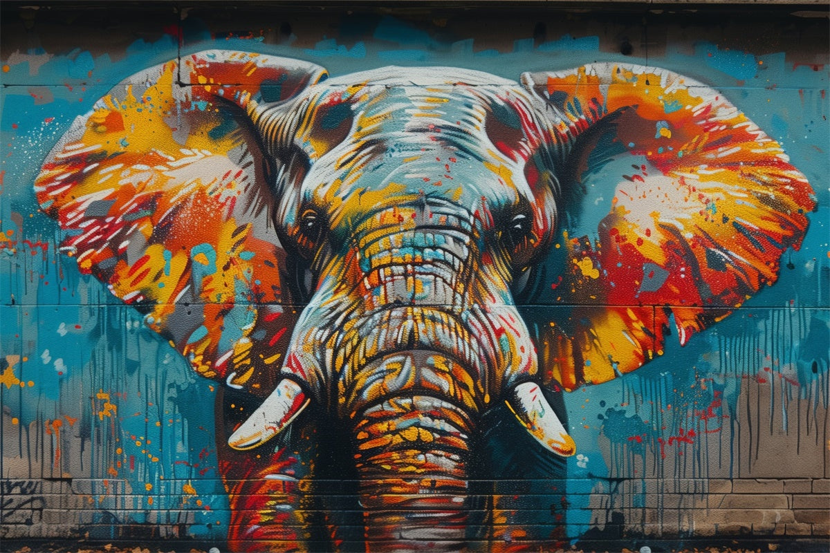 Toile de fond Graffiti Mur de Briques Art Éléphant Peint BRP12-142