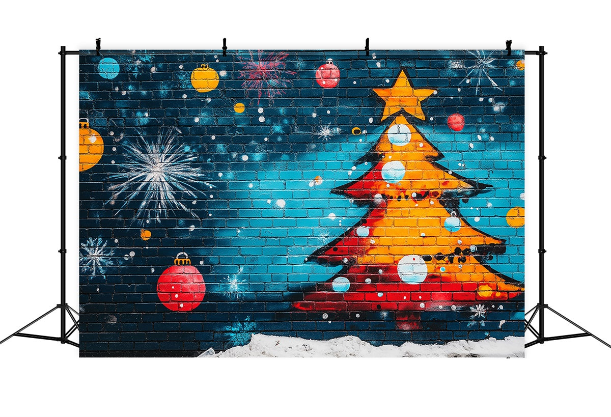 Toile de fond Graffiti Sapin de Noël Mur de Briques Bleues BRP12-150