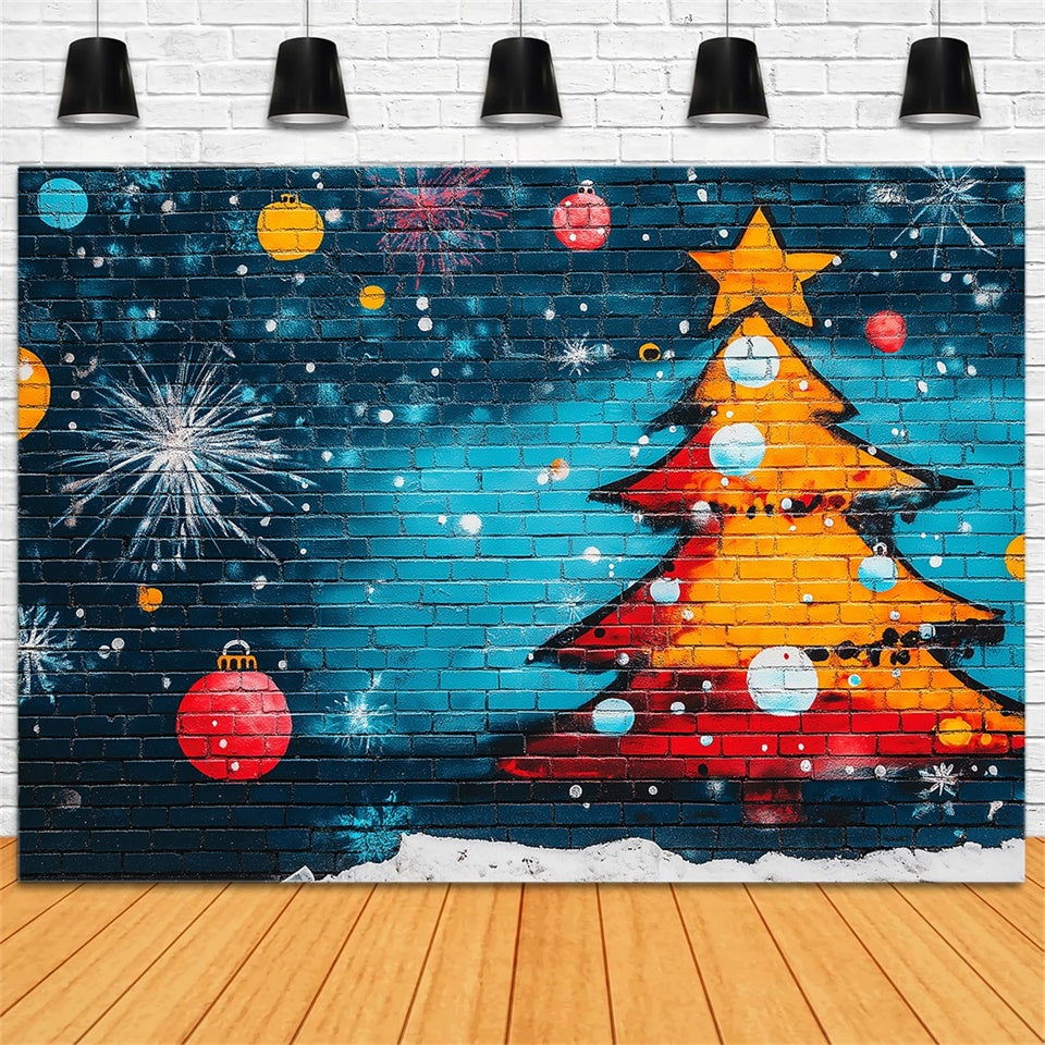 Toile de fond Graffiti Sapin de Noël Mur de Briques Bleues BRP12-150