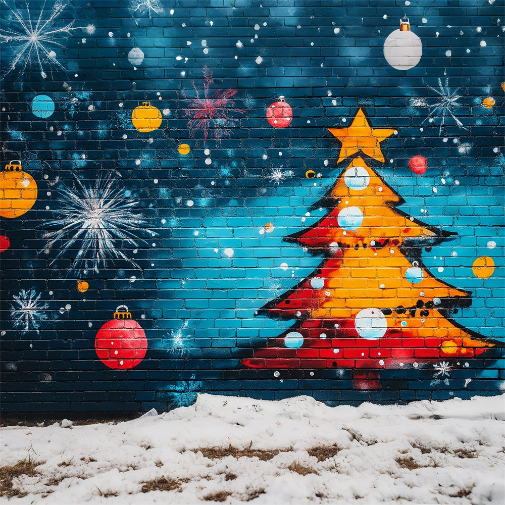 Toile de fond Graffiti Sapin de Noël Mur de Briques Bleues BRP12-150