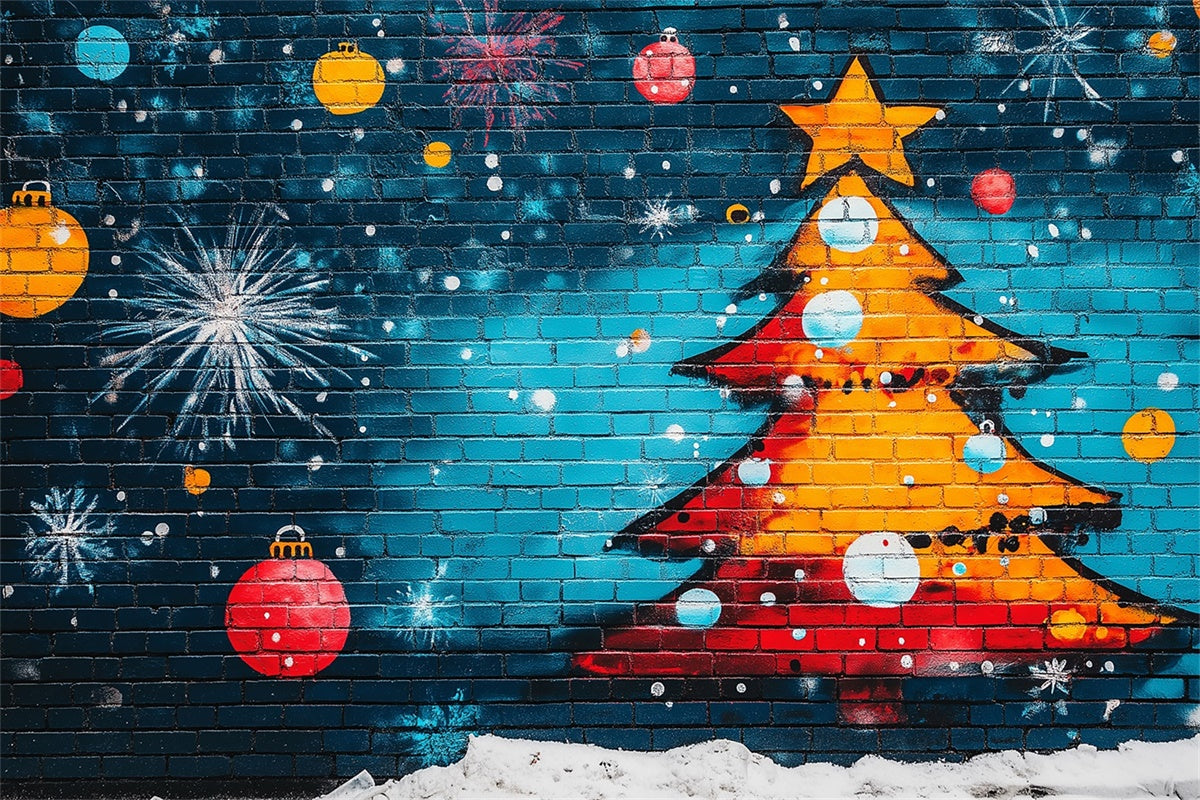 Toile de fond Graffiti Sapin de Noël Mur de Briques Bleues BRP12-150