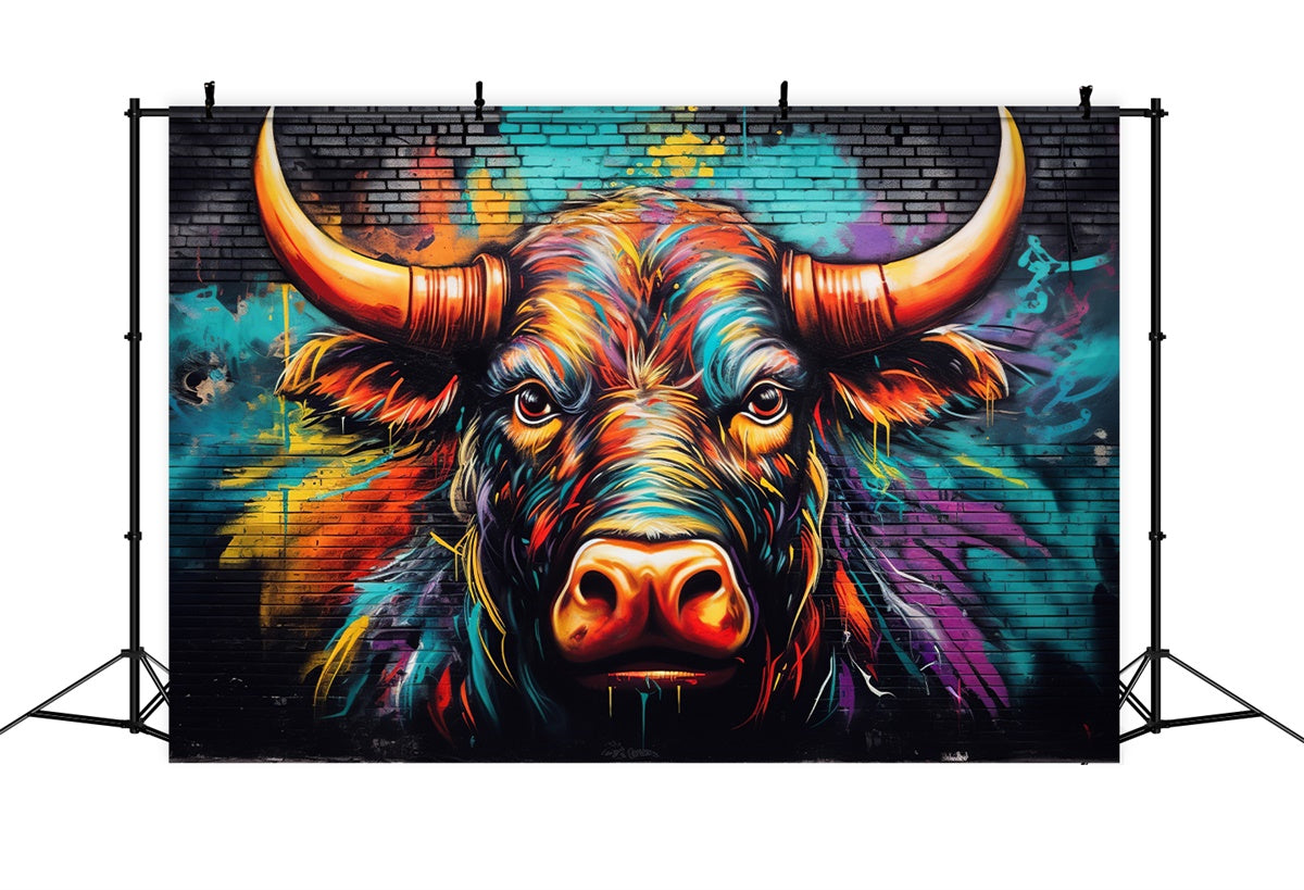 Toile de fond Graffiti Art Taureau Coloré Photographie BRP12-154