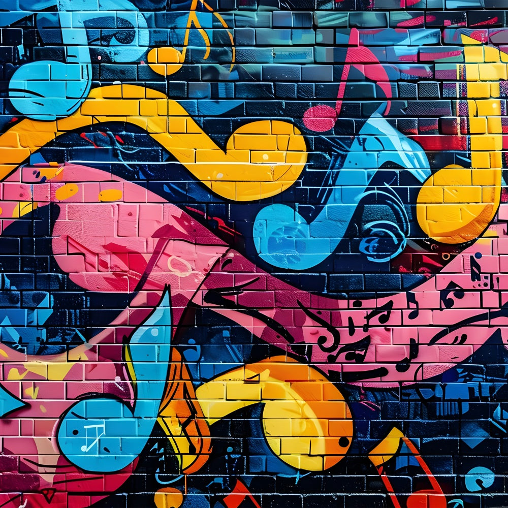 Toile de fond Graffiti Mur Note de Musique Brique Colorée BRP12-156