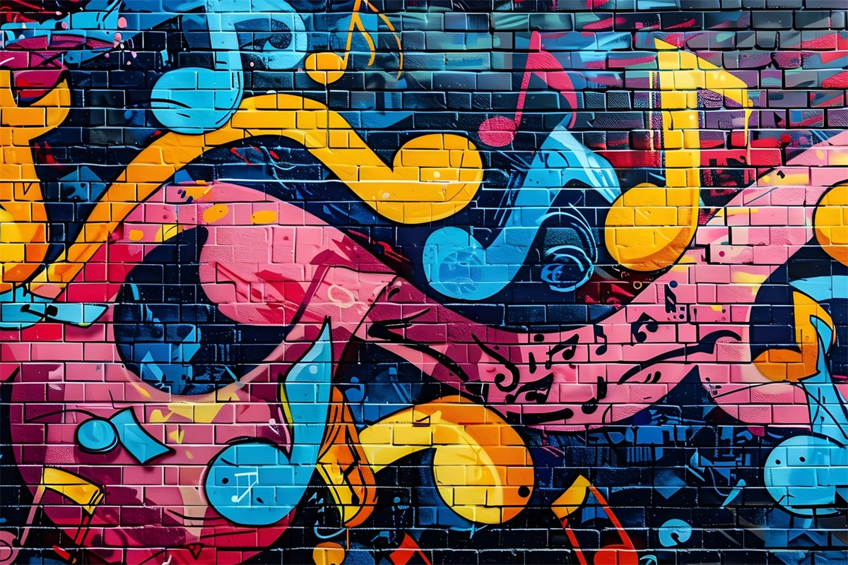 Toile de fond Graffiti Mur Note de Musique Brique Colorée BRP12-156