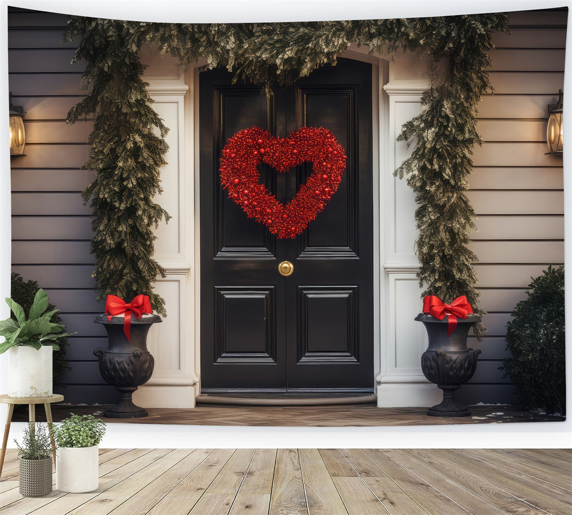 Toile de fond Saint-Valentin Couronne de Cœur Rouge Élégante Porte BRP12-212