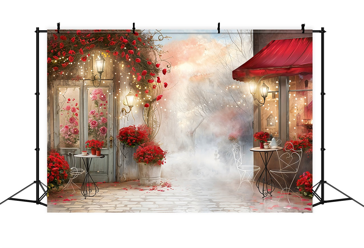 Toile de fond Saint-Valentin Jardin Romantique Brumeux Café Saint-Valentin BRP12-234