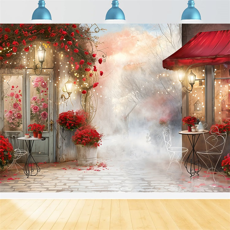 Toile de fond Saint-Valentin Jardin Romantique Brumeux Café Saint-Valentin BRP12-234