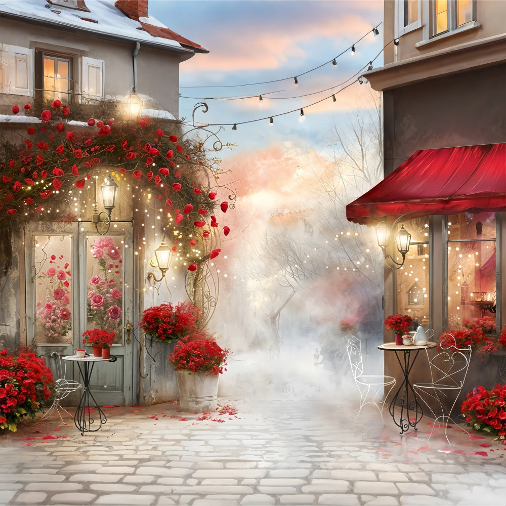 Toile de fond Saint-Valentin Jardin Romantique Brumeux Café Saint-Valentin BRP12-234