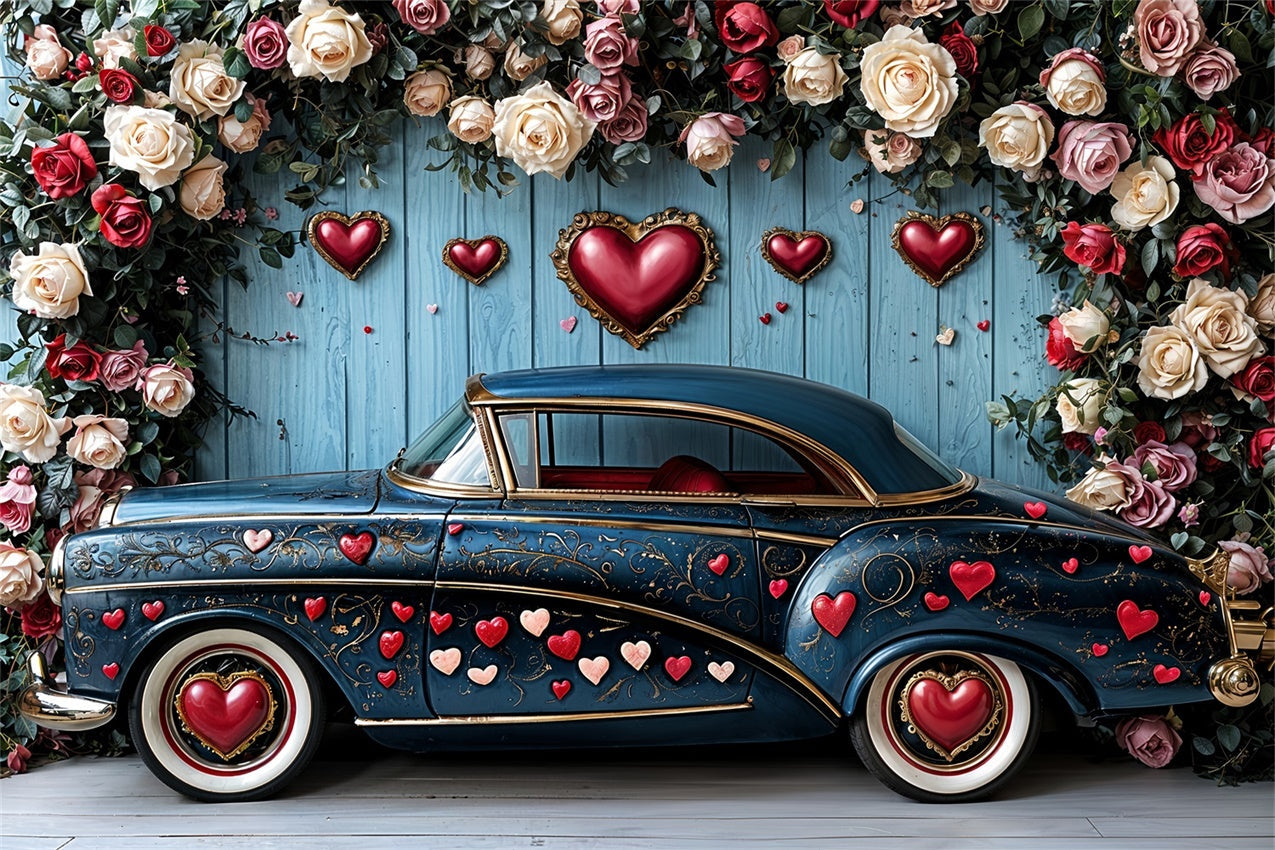Toile de fond Photographie Saint-Valentin Voiture Cœur de Roses Affichage BRP12-260