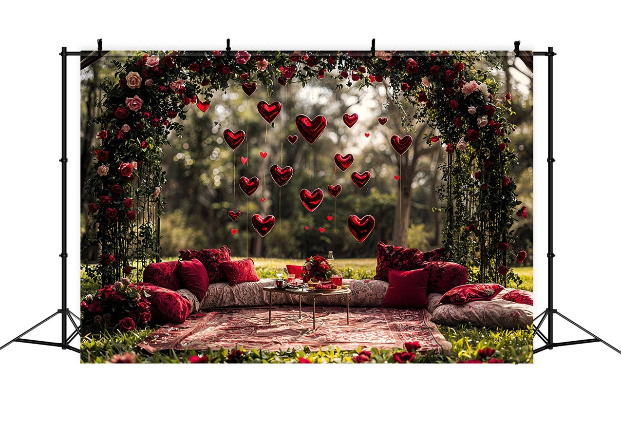 Toile de fond Saint-Valentin Coussins Extérieurs Roses Cœurs Ballons BRP12-263
