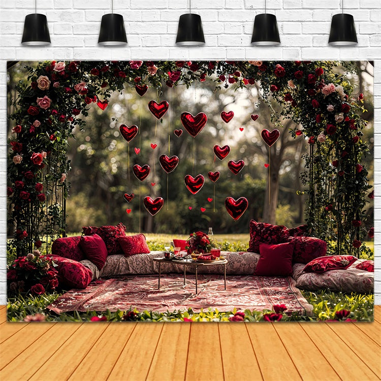 Toile de fond Saint-Valentin Coussins Extérieurs Roses Cœurs Ballons BRP12-263