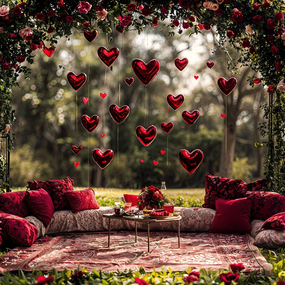 Toile de fond Saint-Valentin Coussins Extérieurs Roses Cœurs Ballons BRP12-263