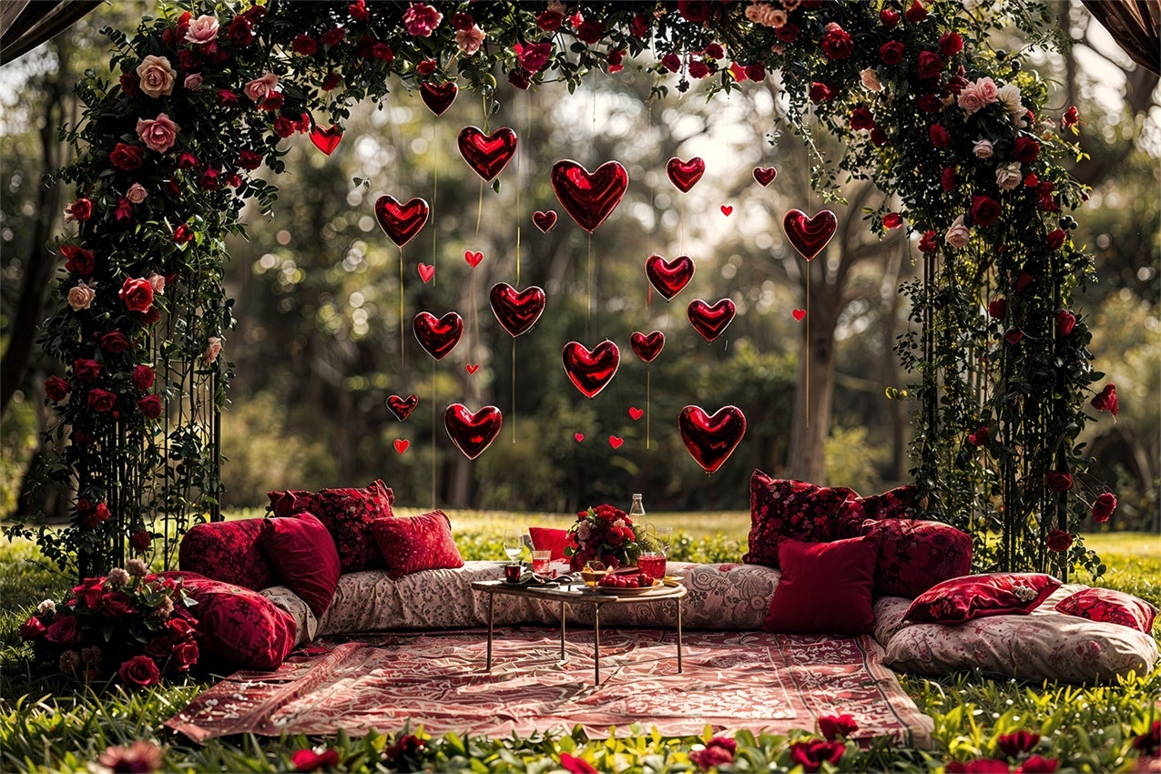 Toile de fond Saint-Valentin Coussins Extérieurs Roses Cœurs Ballons BRP12-263
