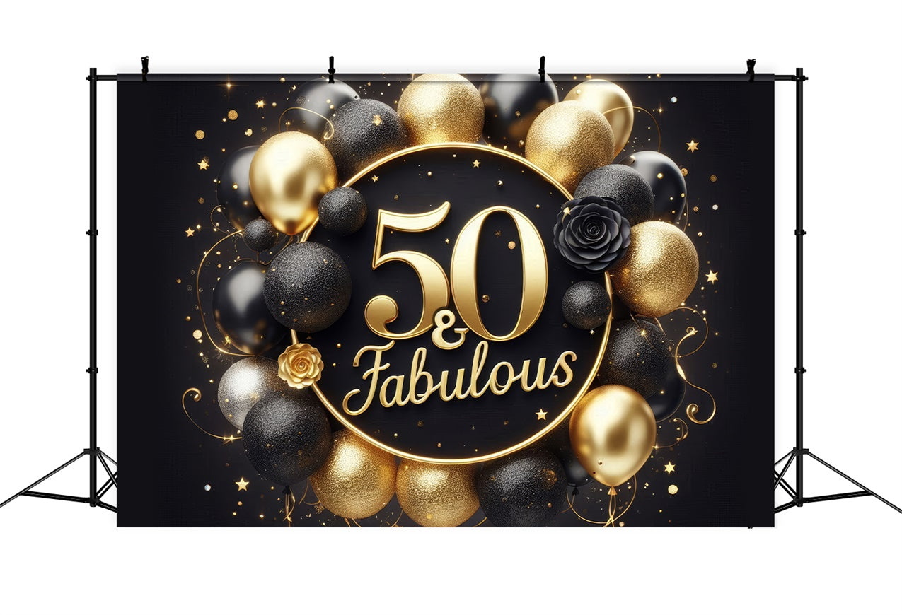 Toile de fond Anniversaire 50ème Ballons Rose Doré BRP12-270