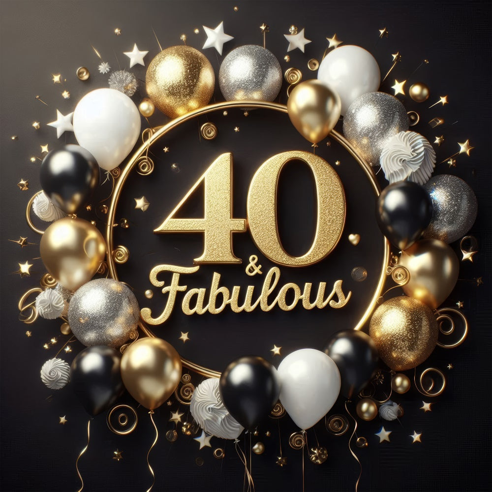 Toile de fond Anniversaire Personnalisé Luxueux Noir Or 40ème BRP12-271