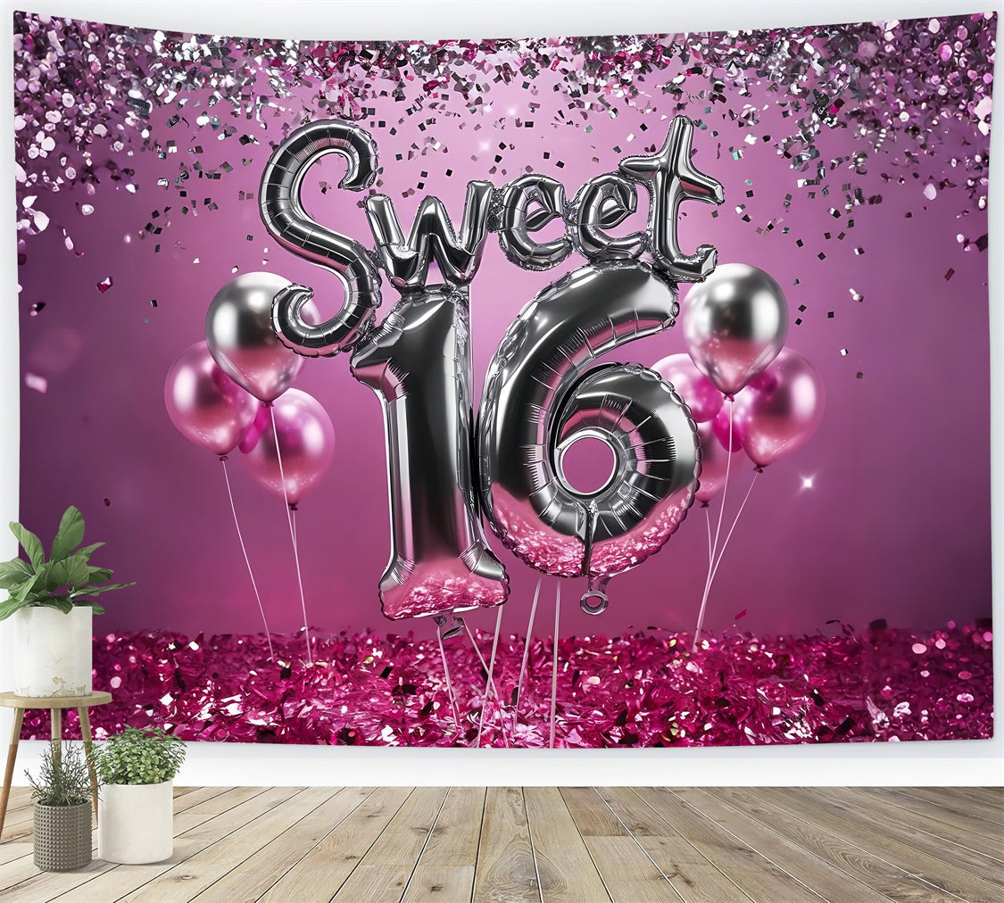 Toile de fond Anniversaire Douce Célébration 16ème Ballons Roses BRP12-275