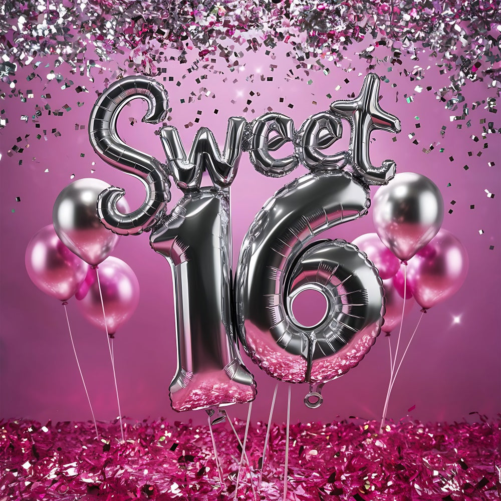 Toile de fond Anniversaire Douce Célébration 16ème Ballons Roses BRP12-275