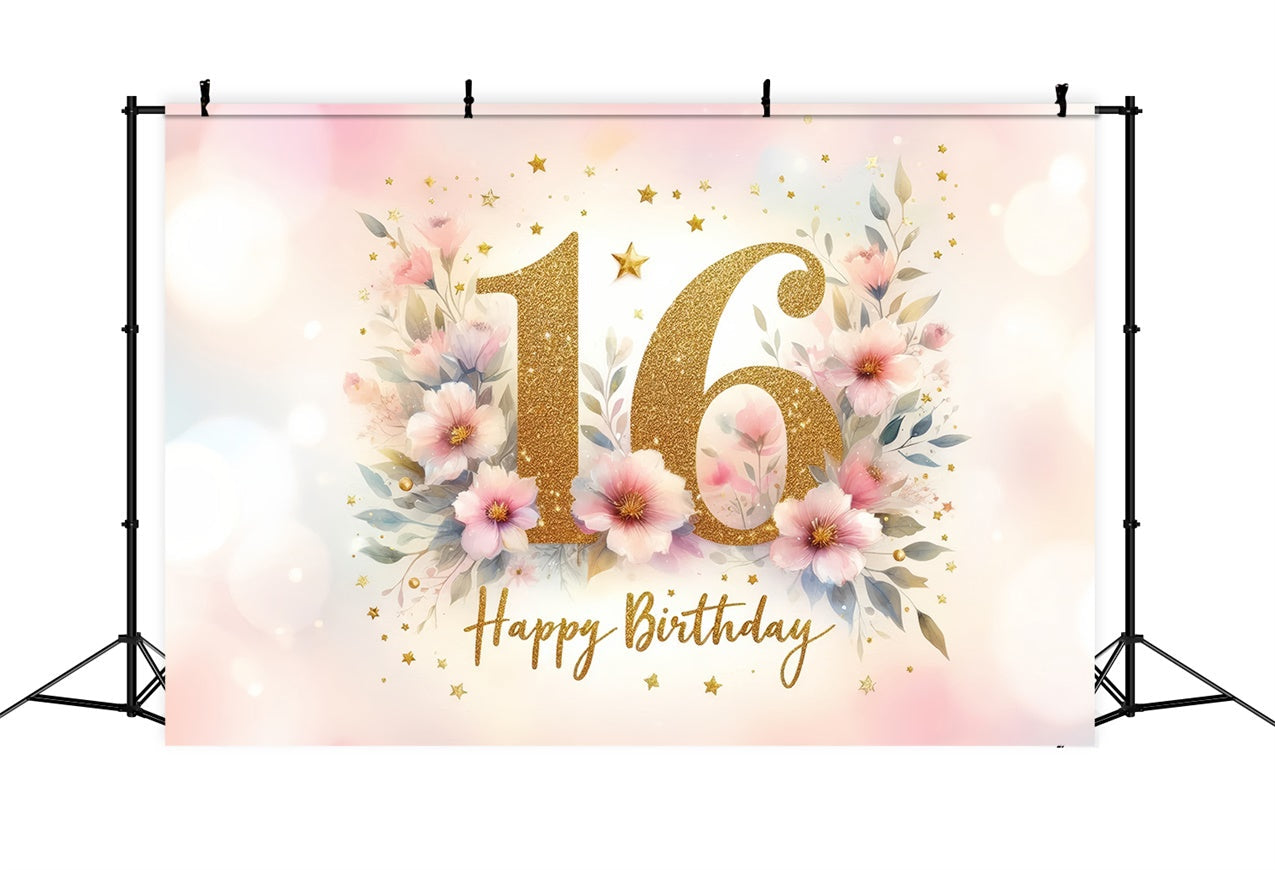 Toile de fond Anniversaire Fleurs Roses Or 16ème Party BRP12-288