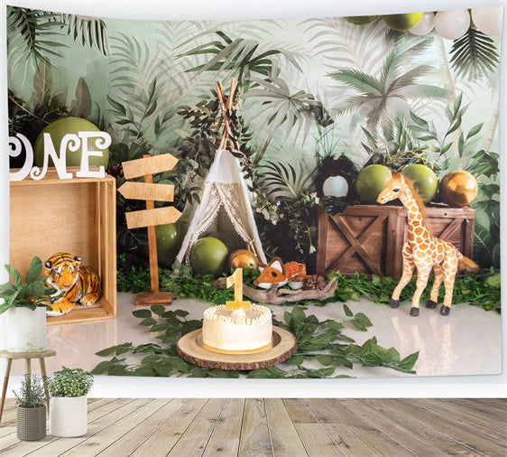 Toile de fond Anniversaire 1er Safari Jungle Party BRP12-301